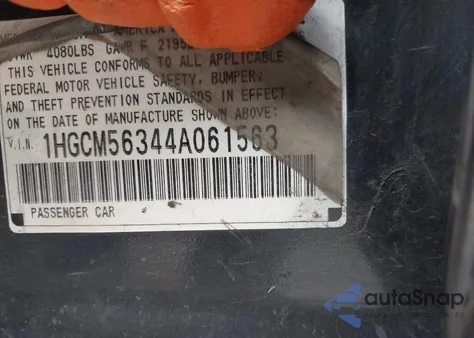 2004 Honda Accord 2.4 Lx from USA, damaged, VIN 1HGCM56344A061563